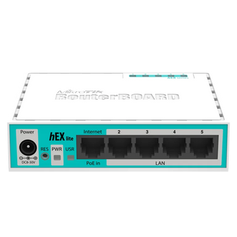 Router de 5 portas Fast Ethernet da MikroTik. O hEX lite (RB750r2) é o router com capacidade MPLS mais acessível do mercado, com toda a potência do RouterOS. - RB750R2