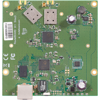 Placa RouterBOARD Mikrotik (RB911-5HacD). A placa CPE low-cost agora com Wi-Fi 5 (AC) 867Mbps e alta potência (29dBm). 1x Porta 10/100, 650MHz CPU. Licença RouterOS L3. - RB911-5HACD
