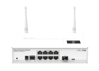 Switch de secretária "tudo-em-um" da MikroTik. O CRS109 oferece 8 portas Gigabit, 1 porta SFP, Wi-Fi 2.4GHz e um ecrã tátil para gestão. - CRS109-8G-1S-2HND-IN