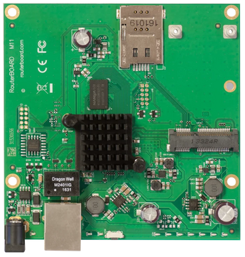 RouterBOARD Mikrotik RBM11G. A plataforma WISP c/ CPU Dual-Core (880MHz, 256MB RAM). 1x GbE, 1x slot miniPCI-e, 1x SIM. Ideal p/ 4G/LTE ou Wi-Fi. L4. - RBM11G