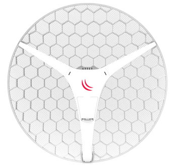 CPE/PtP 5GHz Mikrotik LHG XL HP5 (RBLHG-5HPnD-XL). Antena grelha 27dBi (Extra Large), Alta Potência (28dBm/630mW). Alcance até 40km. Wi-Fi 4 300Mbps. IP54. - RBLHG-5HPND-XL