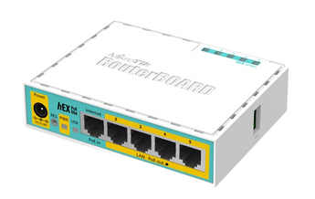 Router de 5 portas Fast Ethernet da MikroTik com saída PoE em 4 portas. O hEX PoE lite (RB750UPr2) é ideal para alimentar câmaras IP ou pontos de acesso. - RB750UPR2