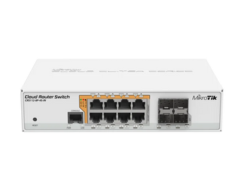 Switch Smart com 8 portas Gigabit Ethernet com PoE-out, 4x SFP, CPU de 400MHz, 128MB de RAM, caixa desktop e RouterOS L5. - CRS112-8P-4S-IN