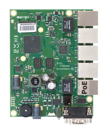 A lenda evoluiu. A RB450Gx4 é o upgrade p/ a RB450/RB850. CPU Quad-Core ARM, 1GB RAM, 5x GbE, PoE-Out (Porta 5), 512MB NAND, microSD. Licença L5. - RB450GX4