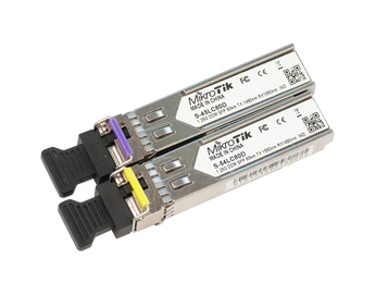 Par de módulos SFP BiDi (WDM) Mikrotik S-4554LC80D. Alcance 80km, 1.25G. Industrial (-40°C a +85°C). Inclui Lado A (1490nm) e Lado B (1550nm). - S-45-54LC80D