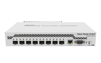 Switch compacto e sem ventoinha (fanless) da MikroTik com 8 portas 10G SFP+ e 1 porta Gigabit. O CRS309 oferece dual-boot (RouterOS/SwOS) e performance de 162 Gbps. - CRS309-1G-8S+IN