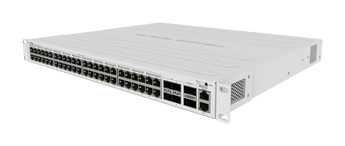 O switch de 48 portas PoE+ da MikroTik. O CRS354 oferece um enorme orçamento de 700W, 4 uplinks 10G SFP+, 2 uplinks 40G QSFP+ e dual boot RouterOS/SwitchOS. - CRS354-48P-4S+2Q+RM