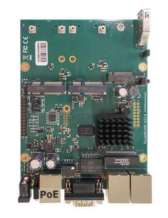 RouterBOARD Mikrotik RBM33G. A plataforma p/ gateways customizados. CPU Dual-Core 880MHz, 256MB RAM, 3x GbE, 2x miniPCI-e, 2x SIM, 1x M.2. Ideal p/ dual-LTE. - RBM33G