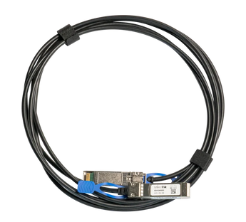 Cabo Direct Attach (DAC) de 3m da MikroTik. Suporta 1G, 10G e 25G, ideal para ligações de baixa latência entre racks com equipamentos SFP/SFP+/SFP28. - XS+DA0003