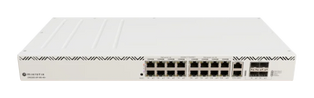 O primeiro switch PoE++ (802.3bt) da MikroTik. O CRS320 oferece até 90W por porta, 16x portas PoE, 4x uplinks 10G SFP+ e fonte de alimentação expansível. - CRS320-8P-8B-4S+RM