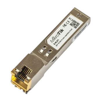 Módulo SFP de cobre da MikroTik que converte uma porta SFP Gigabit numa porta RJ45. O S-RJ01 é compatível com a maioria dos equipamentos de rede. - S-RJ01