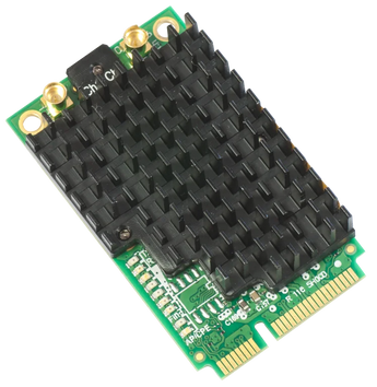 MikroTik R11e-5HacD. Placa Wireless miniPCI-express 5GHz. Standard 802.11ac (Wi-Fi 5). Velocidade até 867 Mbps. Dual Chain 2x2. Conectores 2x MMCX. Chipset QCA9882. - R11E-5HACD