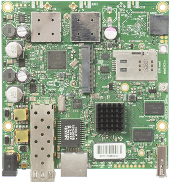 720Mhz CPU, 128MB RAM, 1xGigabit Ethernet, 1xSFP cage, 1xminiPCI-e, 1xSIM, onboard 1000mW 802.11ac Two Chain 5Ghz wireless, RouterOS L4 - RB922UAGS-5HPACD