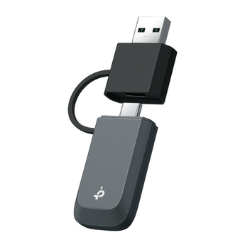 Adaptador USB TP-Link Archer TBE230U Wi-Fi 7. Velocidades extremas até 2882 Mbps, suporte híbrido para USB-C e USB-A, operação Plug & Play e segurança WPA3.