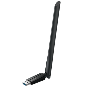 Adaptador USB TP-Link Archer TBE400U PLUS Wi-Fi 7 (BE6500). Antena direcional de alto ganho, operação Tri-Band (com 6 GHz), USB 3.0 e Plug & Play.