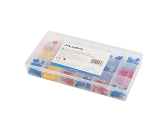 Kit de terminais elétricos Lanberg CC01-BCC-IT175. Totalmente certificado pelas normas CE, LVD e RoHS para ligações elétricas seguras. Acessório essencial para instaladores.