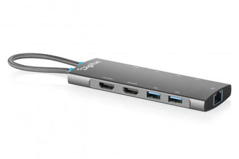Digitus DA-70922: dock USB-C 9 portas, 2×HDMI 4K/60Hz, PD 100W, 5×USB 3.2, Gigabit RJ45 MAC passthrough, alumínio, 73g, Windows/macOS/iOS/Android.