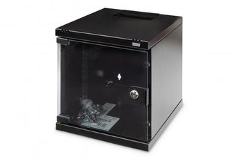 Armário bastidor de parede Digitus 10 polegadas 6U (DN-10-06U-B). Design compacto, cor preta (RAL 9005), porta em vidro temperado. Entregue já montado!