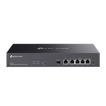 Router empresarial TP-Link ER7406 Omada com portas Gigabit e SFP (até 5 WAN), balanceamento de carga, VPNs seguras (WireGuard/OpenVPN), DPI e IPS/IDS.