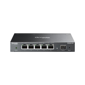 Switch TP-Link ES206X-M2: 5 portas 2.5 Gbps + 1 porta SFP+ 10 Gbps, sem ventoinha, gestão Omada e capacidade de comutação de 45 Gbps. Ideal para redes multi-gigabit.