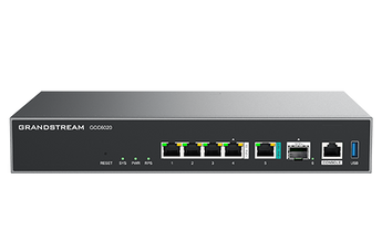 Solução 4-em-1 da Grandstream. O GCC6020 integra Router VPN, firewall NGFW, central telefónica IP PBX e switch PoE+ numa única plataforma gerida na nuvem. - GCC6020