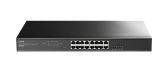 Cudy GS1016ES2. Switch Rackmount de 16 portas RJ45 + 2 Slots SFP. Gestão Web e SNMP. Suporta VLAN, QoS, STP/RSTP e DHCP Snooping. Fonte interna. - GS1016ES2