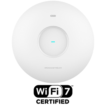 Access Point Grandstream GWN7670E Wi-Fi 7 (BE3600). Suporta 512 clientes, cobertura até 175m (Xtra Range 2.0), porta 2.5GbE e gestão Cloud GDMS.