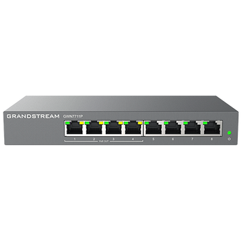 Switch de rede gerenciado Layer 2 Lite com 8 portas de rede Gigabit, 4x PoE/PoE+ ou +24VDC passivo - GWN7711P