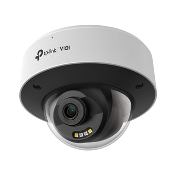 A câmara TP-Link VIGI INSIGHT S285 (4mm) oferece resolução 4K (8MP), visão a cores 24h, lente focada para maior alcance, defesa ativa e proteção IK10 e IP67.