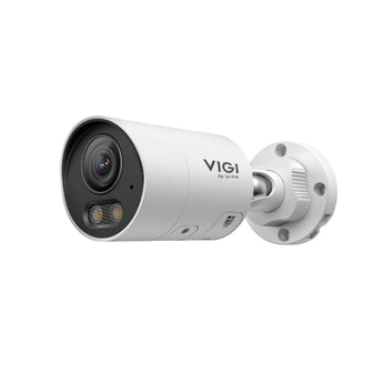 A câmara TP-Link VIGI INSIGHT S345S (4mm) oferece resolução 4MP, lente de 4mm, visão noturna a cores AI-ISP em condições de ultra baixa luminosidade, e proteção IP67.