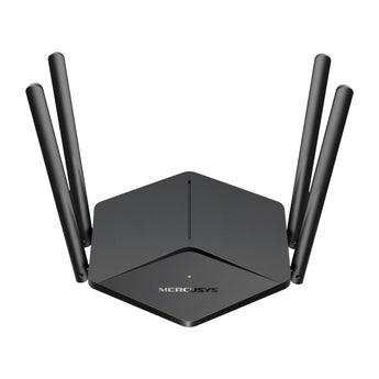 O router Mercusys MR78X oferece velocidades Wi-Fi 6 até 2.7 Gbps. Inclui 4 antenas, MU-MIMO, portas Gigabit, segurança WPA3 e suporte para VPN Client/Server.