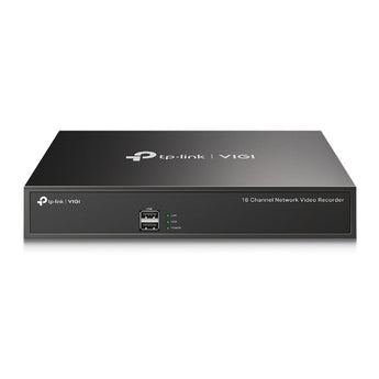 Gravador de videovigilância TP-Link VIGI NVR1016H. Suporta até 16 câmaras IP (8MP), armazenamento até 10TB, compressão H.265+ e visualização remota via App.