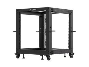 Bastidor aberto 12U (Open Rack) Lanberg OR01-6112-B. Profundidade ajustável (576-1033mm), alta carga (600kg) e 4 postes. Inclui rodas. - OR01-6112-B