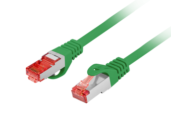 Patchcord Lanberg Cat. 6 S/FTP (2 metros). Fio 100% Cobre (CU), revestimento LSZH e cor verde para fácil identificação. Suporta redes Gigabit de alta fiabilidade.