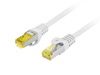 Patch cord Lanberg Cat.6A S/FTP de 10 metros (Cinzento). Construção 100% Cobre (CU), 500 MHz, revestimento LSZH seguro e proteção contra interferências.