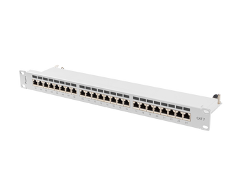 Patch Panel Lanberg Cat. 7 Blindado de 24 portas (19", 1U). O máximo desempenho para redes exigentes, com terminação LSA e prateleira de cabos. Cor Cinzenta.