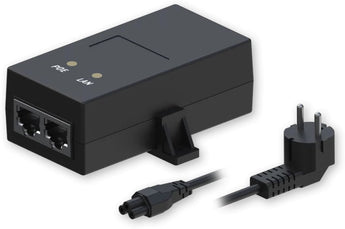 Injetor Teltonika PR324EUB. Alimente os seus dispositivos de rede de forma fiável com PoE passivo de 24W (24VDC/1A) e transmissão de dados Gigabit. Ficha EU.