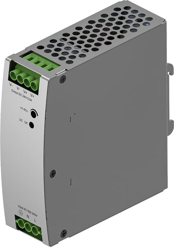 Fonte de alimentação Teltonika PR327NP0 de grau industrial. Saída de 48 VDC (2.5A), conetores de terminal de parafuso, proteção contra curto-circuito e alta durabilidade.