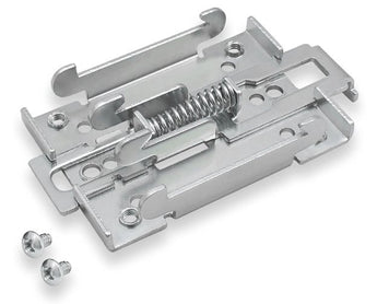 Kit de montagem Teltonika PR5MEC00 (DIN Rail Kit) para calha padrão de 35mm. Fabricado em aço de baixo carbono, inclui parafusos e é compatível com séries RUT, TRB e TRM.