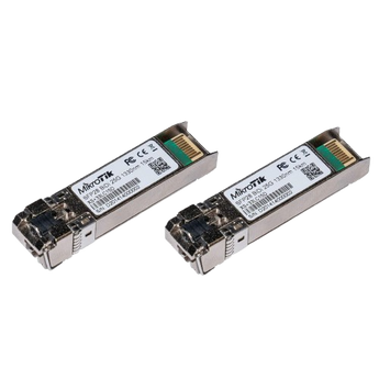 A evolução dos módulos SFP da MikroTik. Kit de 2 módulos SFP28 WDM (BiDi) para ligações de 1G/10G/25G sobre uma única fibra, com alcance até 15km. - XS+2733LC15D