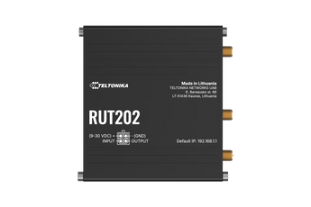 Router industrial Teltonika RUT202 com 4G LTE Cat 4 até 150 Mbps. Suporta 2 cartões SIM, Wi-Fi 4 para 50 utilizadores, VPN avançada e protocolos IoT.