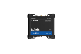 Router industrial Teltonika RUT986. Conectividade 4G LTE Cat 4 imbatível com Dual SIM e eSIM. Integra RS232/RS485, GPS (GNSS), 4 portas Ethernet e Wi-Fi.