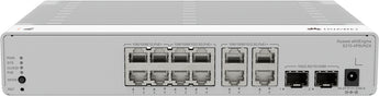 Switch Huawei eKit S210-4P8UN2X. Equipado com 8 portas 2.5G (PoE+/PoE++), 4 portas Gigabit, 2 uplinks 10G SFP+ e budget PoE de 125W. Design silencioso (Fanless).