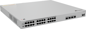 Switch Huawei eKit S310-24P4X-M. 24 portas Gigabit (PoE+) e 4 uplinks 10G SFP+. Design modular com 3 slots de energia (redundância 1+1+1) e até 840W PoE.