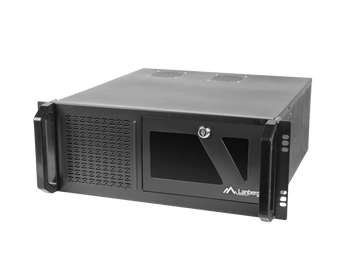 Chassi de servidor Rackmount Lanberg 4U (SC01-4504-08B) com 450mm de profundidade. Suporta motherboards ATX, 7 discos 3.5", fontes até 230mm e porta frontal com chave.