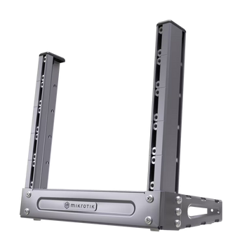 O MikroTik SolidRACK 5 mini (SR-5U-MINI) é um rack de secretária 10" de 5U em alumínio leve. Possui ângulo ajustável, porcas deslizantes e montagem sob a mesa.