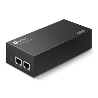 Injetor PoE++ Gigabit TP-Link TL-POE170S. Fornece até 60W de potência (compatível com 802.3af/at/bt). Chassis em metal robusto e instalação Plug & Play.