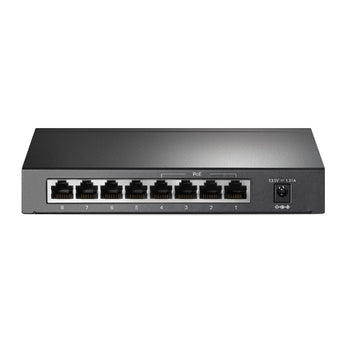 Switch Não Gerível TP-Link TL-SG1008P com 8 portas Gigabit, incluindo 4 portas PoE+ (64W). Instalação Plug and Play ideal para câmaras IP e Access Points.