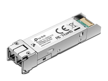 Módulo MiniGBIC SFP TP-Link TL-SM311LS. Transmissão Gigabit (1.25Gbps) por fibra Single-Mode (1310nm) até 10km. Alta compatibilidade com switches Omada e MC220L.