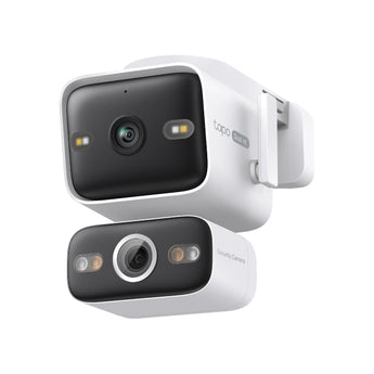 A câmara de segurança TP-Link Tapo C575D oferece lente dupla 4K (fixa 170° e Pan/Tilt zoom 18x), deteção inteligente por IA, visão noturna a cores e suporte PoE/DC.